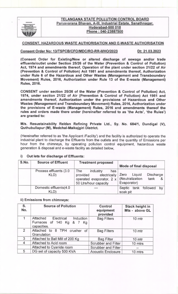 Telangana State Pollution, Re Reldan, Reldan