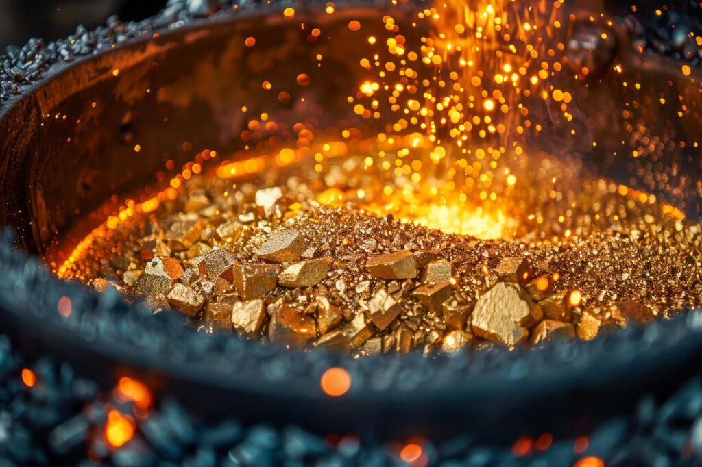 Glowing gold in molten furnace